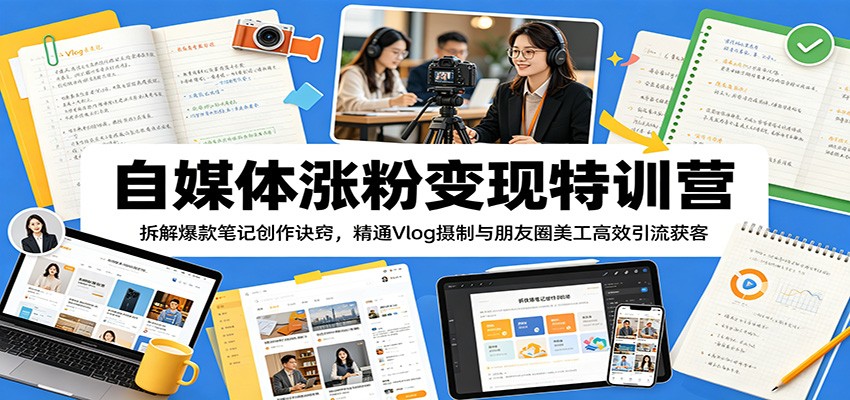 自媒体涨粉变现特训营：拆解爆款笔记创作诀窍，精通Vlog摄制与朋友圈美工高效引流获客-大表哥网创