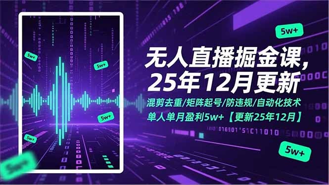 无人直播掘金课，混剪去重/矩阵起号/防违规/自动化技术，单人单月盈利5w+【更新25年12月】-大表哥网创