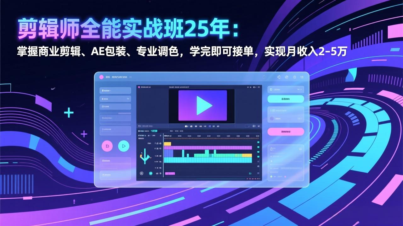剪辑师全能实战班25年：掌握商业剪辑、AE包装、专业调色，学完即可接单，实现月收入2-5万-大表哥网创