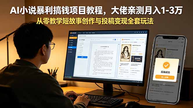 AI小说暴利搞钱项目教程，大佬亲测月入1-3万，从零教学短故事创作与投稿变现全套玩法-大表哥网创