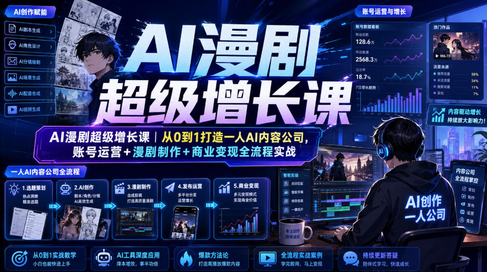 AI漫剧超级增长课｜从0到1打造一人AI内容公司，账号运营+漫剧制作+商业变现全流程实战-大表哥网创