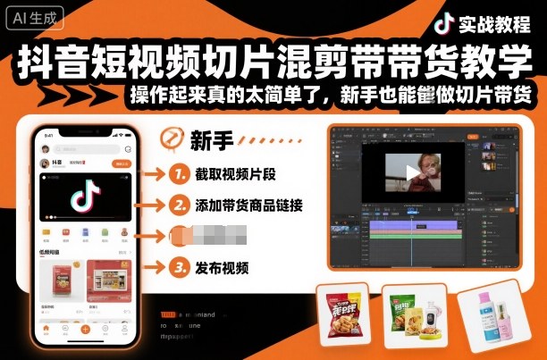 抖音短视频切片混剪带货教学，操作起来真的太简单了，新手也能做切片带货-大表哥网创