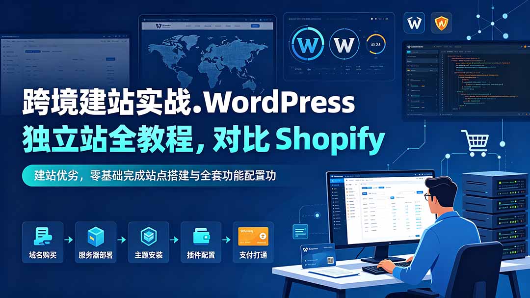 跨境建站实战：WordPress 独立站全教程，对比 Shopify 建站优劣，零基础完成站点搭建与全套功能配置-大表哥网创
