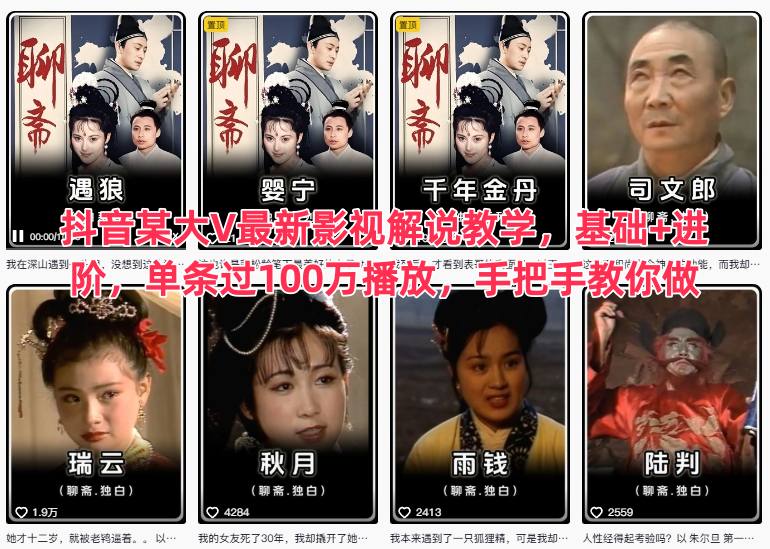 抖音某大V最新影视解说教学，基础+进阶，单条过100万播放，手把手教你做-大表哥网创
