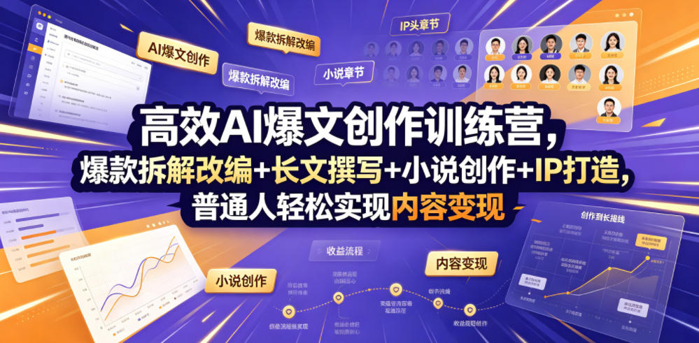 高效AI爆文创作训练营，爆款拆解改编+长文撰写+小说创作+IP打造，普通人轻松实现内容变现-大表哥网创