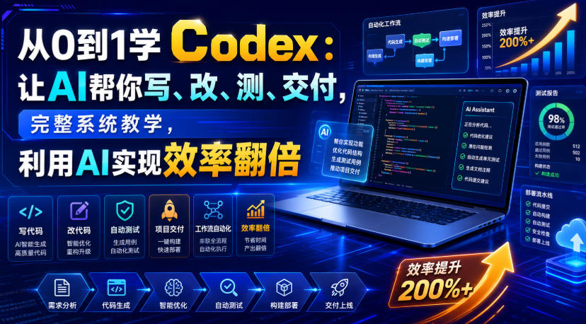 从0到1学Codex：让AI帮你写、改、测、交付，完整系统教学，利用AI实现效率翻倍-大表哥网创