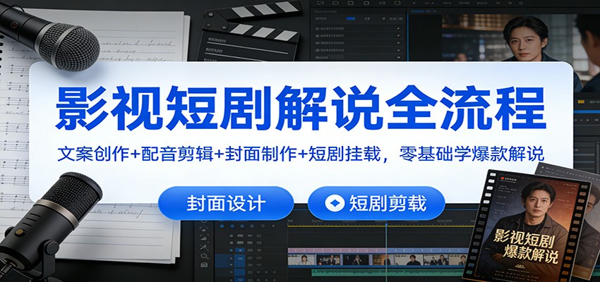 影视短剧解说全流程：文案创作+配音剪辑+封面制作+短剧挂载，零基础学爆款解说-大表哥网创