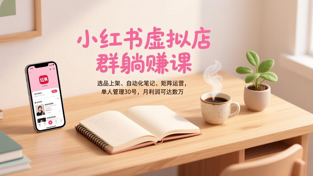 小红书虚拟店群躺赚课，选品上架、自动化笔记、矩阵运营，单人管理30号，月利润可达数万-大表哥网创