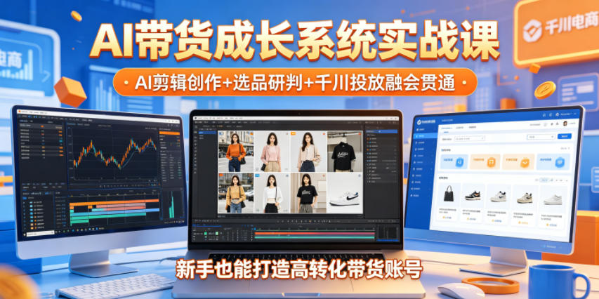 AI带货成长系统实战课，AI剪辑创作+选品研判+千川投放融会贯通，新手也能打造高转化带货账号(更新2026年)-大表哥网创