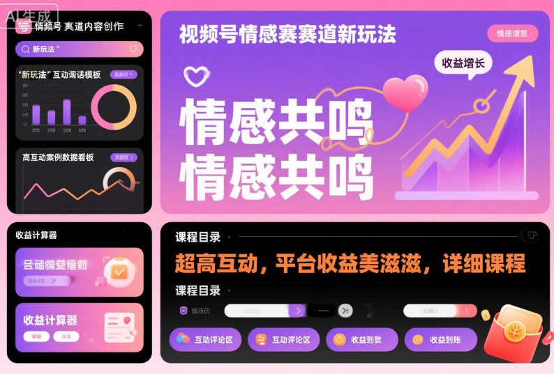 视频号情感赛道新玩法，超高互动，平台收益美滋滋，详细课程-大表哥网创