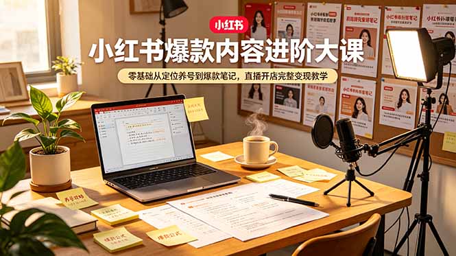 小红书爆款内容进阶大课，零基础从定位养号到爆款笔记，直播开店完整变现教学-大表哥网创