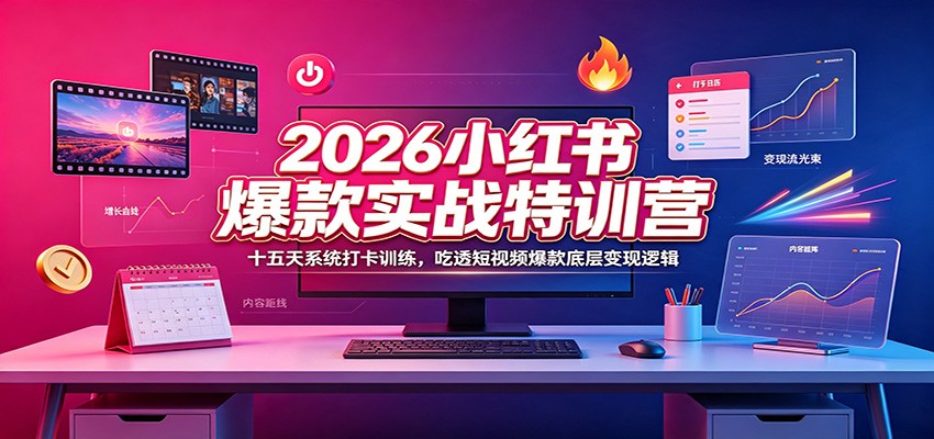 2026小红书爆款实战特训营：十五天系统打卡训练，吃透短视频爆款底层变现逻辑-大表哥网创