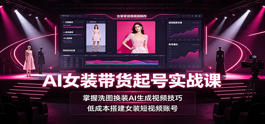 AI女装带货起号实战课：掌握洗图换装AI生成视频技巧，低成本搭建女装短视频账号-大表哥网创