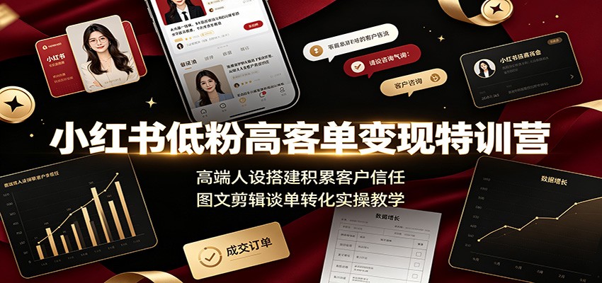 小红书低粉高客单变现特训营：高端人设搭建积累客户信任，图文剪辑谈单转化实操教学-大表哥网创