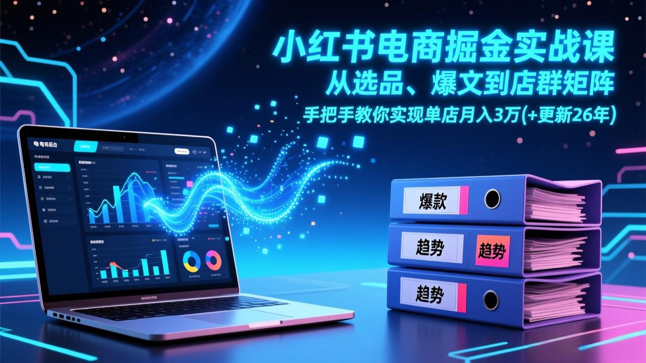 小红书电商掘金实战课，从选品、爆文到店群矩阵，手把手教你实现单店月入3万+(更新26年-大表哥网创