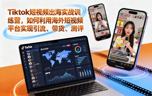 Tiktok短视频出海实战训练营，如何利用海外短视频平台实现引流、带货、测评-大表哥网创