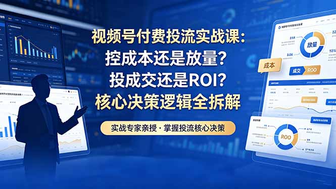 视频号付费投流实战课-5月：控成本还是放量？投成交还是ROI？核心决策逻辑全拆解-大表哥网创