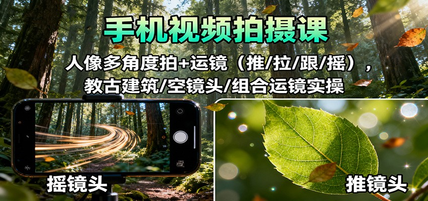 手机视频拍摄课：人像多角度拍+运镜(推/拉/跟/摇)，古建筑/空镜头/组合运镜实操-大表哥网创