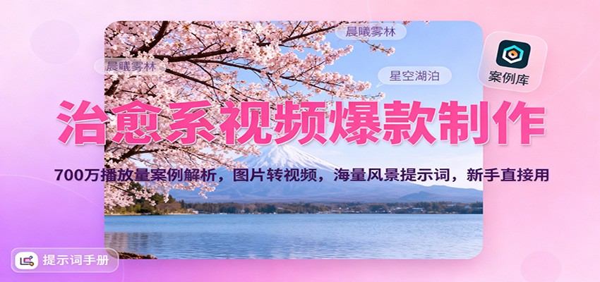 治愈系视频爆款制作，700万播放量案例解析，图片转视频，海量风景提示词，新手直接用-大表哥网创