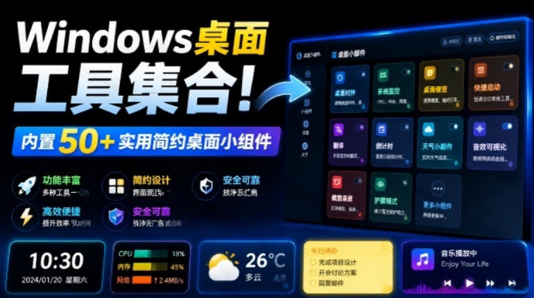 Windows桌面工具集合！内置50+实用简约桌面小组件，含截图、录屏、翻译、天气等，多秘工具箱-大表哥网创