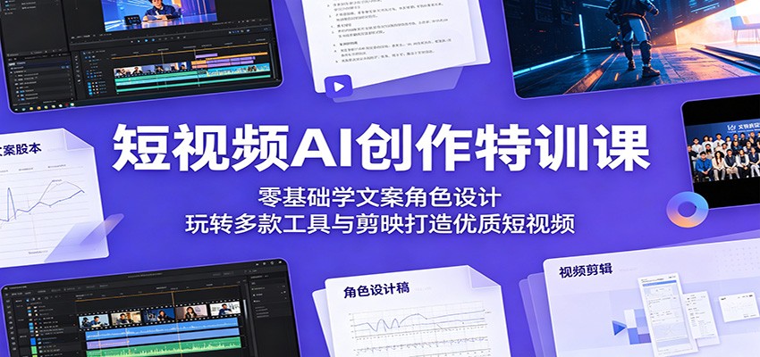 短视频AI创作特训课：零基础学文案角色设计，玩转多款工具与剪映打造优质短视频-大表哥网创