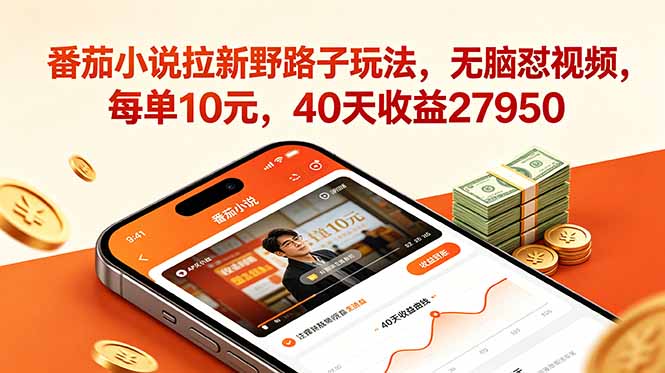 番茄小说拉新野路子玩法，无脑怼视频，每单10元，40天收益27950-大表哥网创