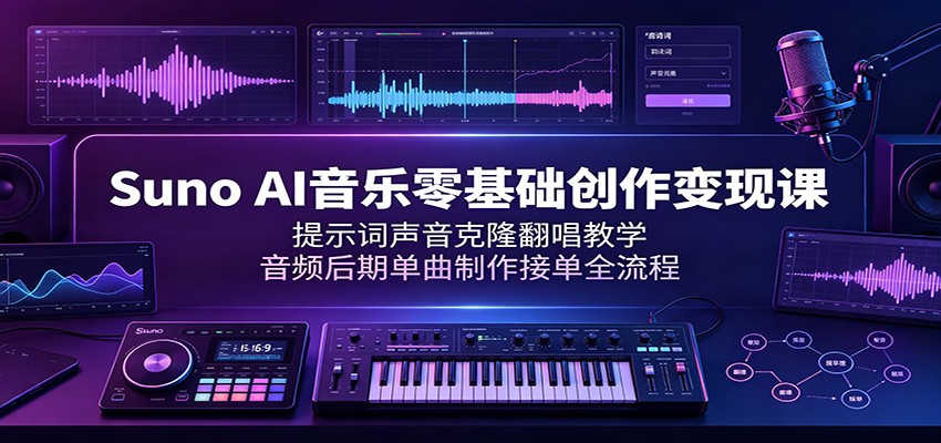 Suno AI音乐零基础创作变现课：提示词声音克隆翻唱教学，音频后期单曲制作接单全流程-大表哥网创