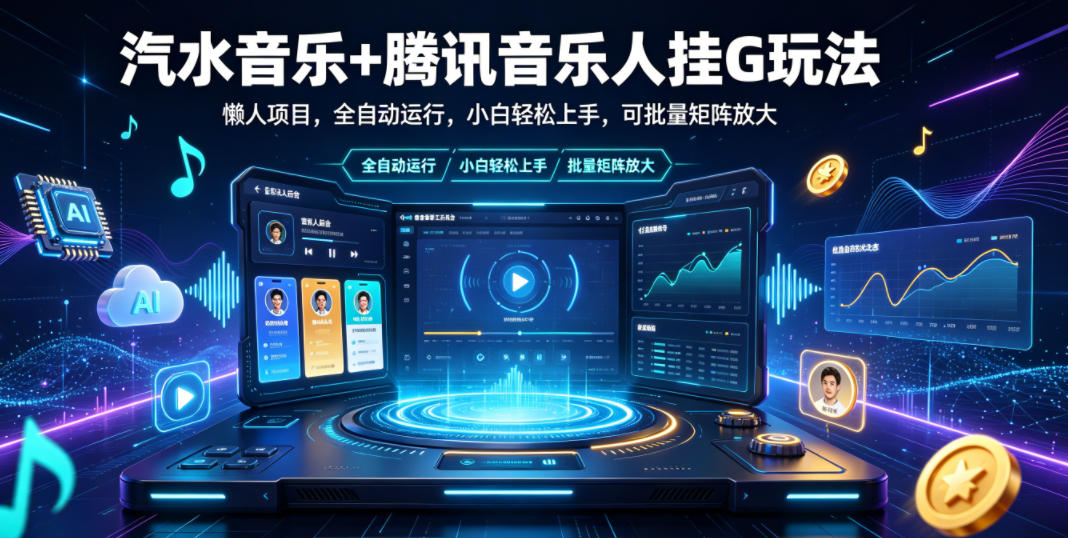 汽水音乐+腾讯音乐人挂G玩法,懒人项目,全自动运行,小白轻松上手,可批量矩阵放大【揭秘】-大表哥网创