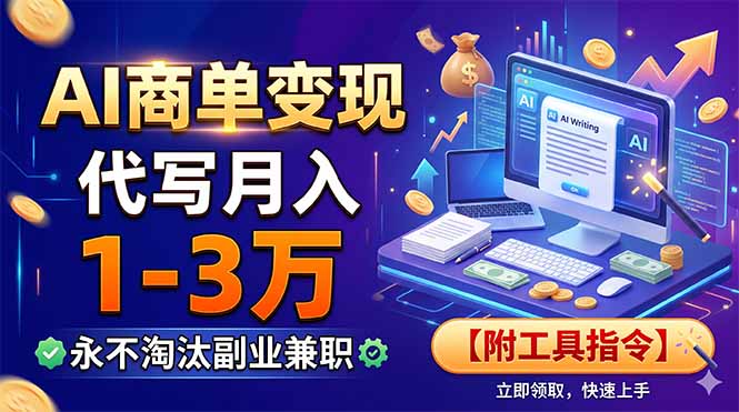AI商单变现，靠代写月入1-3万，永不淘汰副业兼职【附工具指令】-大表哥网创