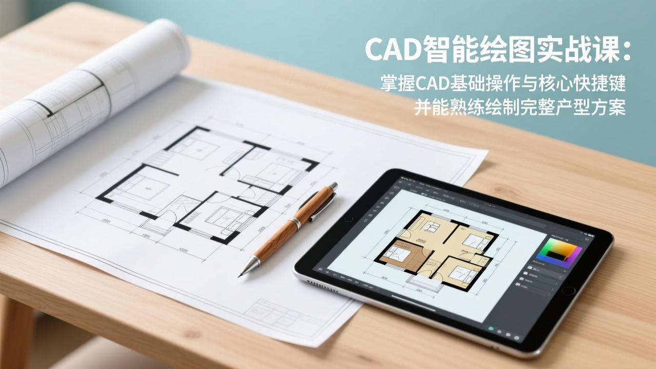 CAD智能绘图实战课：掌握CAD基础操作与核心快捷键，并能熟练绘制完整户型方案-大表哥网创