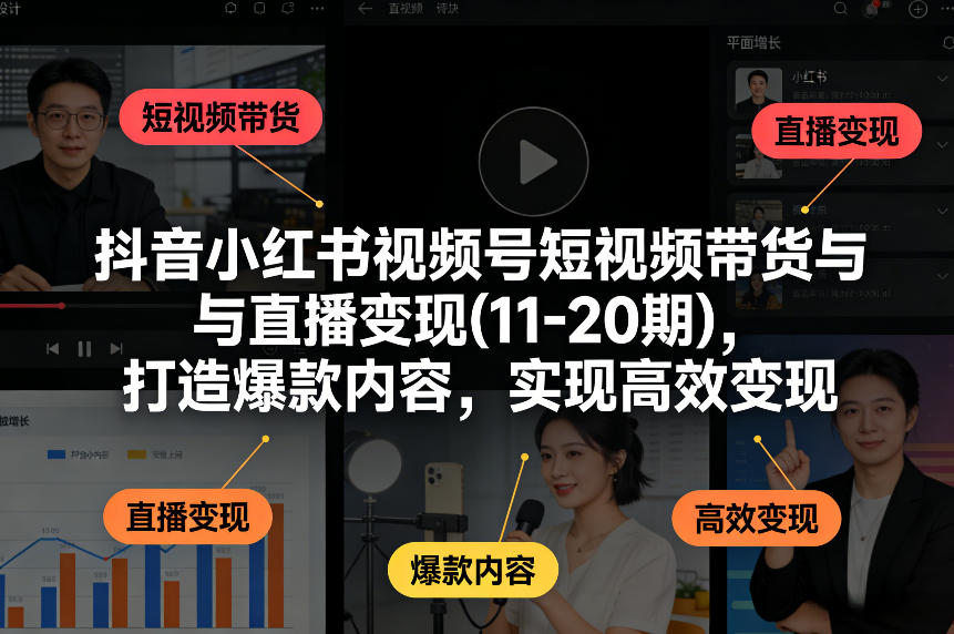 抖音小红书视频号短视频带货与直播变现(10-21期)，打造爆款内容，实现高效变现(更新05月08日)-大表哥网创