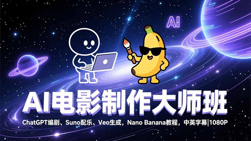 AI电影制作大师班：ChatGPT编剧、Suno配乐、Veo生成，Nano Banana教程，中英字幕|1080P-大表哥网创