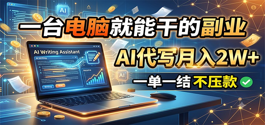 一台电脑就能干的副业，AI代写月入2W+，一单一结不压款-大表哥网创