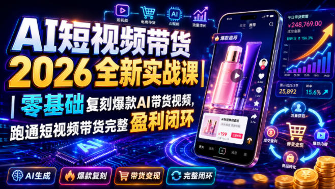 AI短视频带货2026全新实战课｜零基础复刻爆款AI带货视频，跑通短视频带货完整盈利闭环-大表哥网创