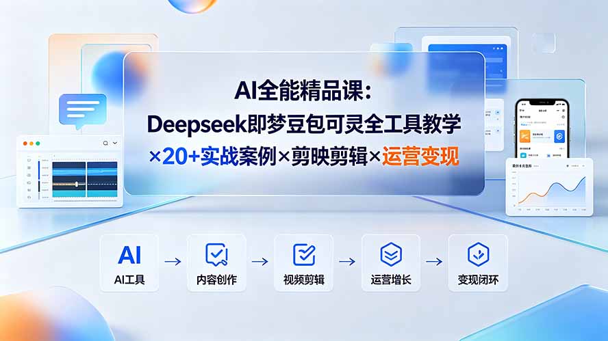 AI全能精品课：Deepseek即梦豆包可灵全工具教学×20+实战案例×剪映剪辑×运营变现-大表哥网创
