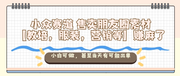 小众赛道售卖朋友圈素材【教培，服装，营销等】賺麻了，小白可做，甚至当天有可能出单-大表哥网创