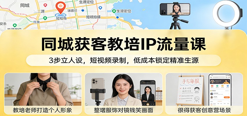 同城获客教培IP流量课：3步立人设，短视频录制，低成本锁定精准生源-大表哥网创