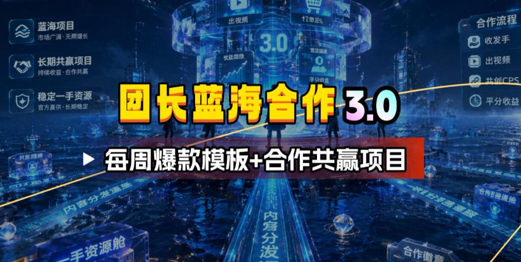 团长蓝海合作3.0，每周爆款模板+合作共赢项目-大表哥网创