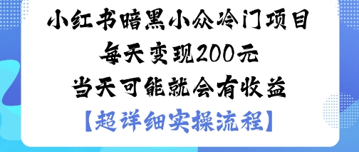 小红书暗黑小众冷门项目每天变现2张当天可能就会有收益-大表哥网创