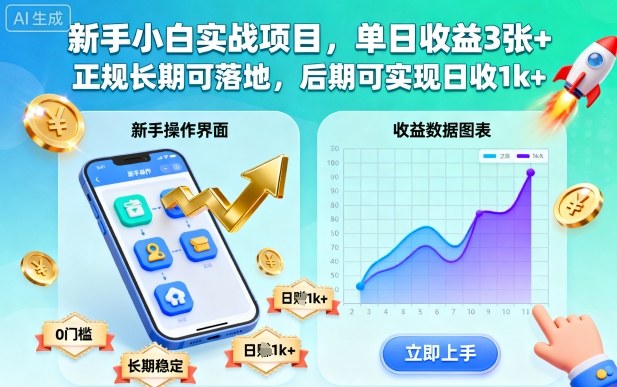 新手小白实战项目，单日收益3张+，正规长期可落地，后期可实现日收1k+【揭秘】-大表哥网创