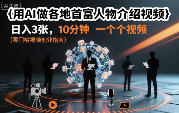 用AI做各地首富人物介绍视频，日入3张，10分钟一个视频-大表哥网创