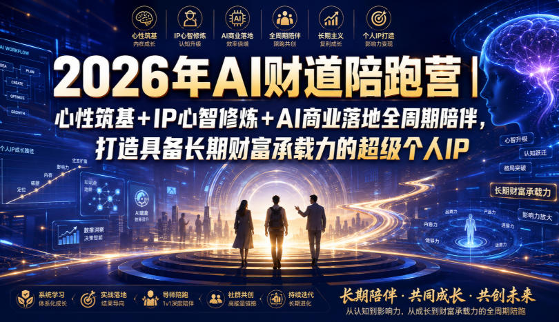 2026年AI财道陪跑营｜心性筑基+IP心智修炼+AI商业落地全周期陪伴，打造具备长期财富承载力的超级个人IP-大表哥网创