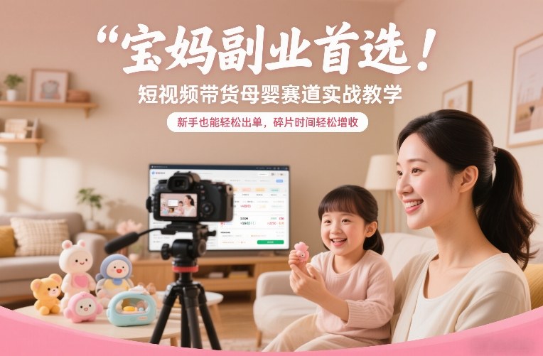 宝妈副业首选!短视频带货母婴赛道实战教学,新手也能轻松出单,碎片时间轻松增收-大表哥网创