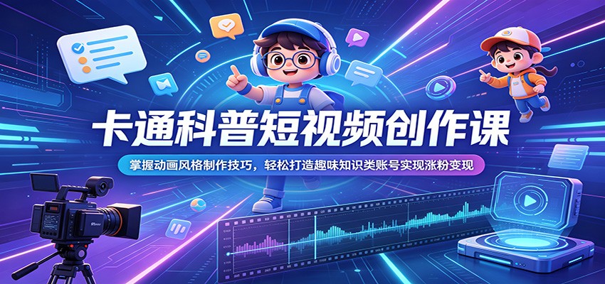 卡通科普短视频创作课：掌握动画风格制作技巧，轻松打造趣味知识类账号实现涨粉变现-大表哥网创