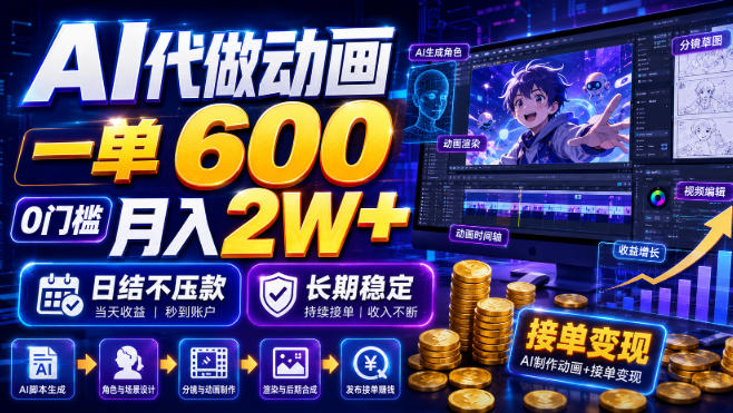 AI代做动画，一单600，0门槛月入2W+，日结不压款，长期稳定【揭秘】-大表哥网创