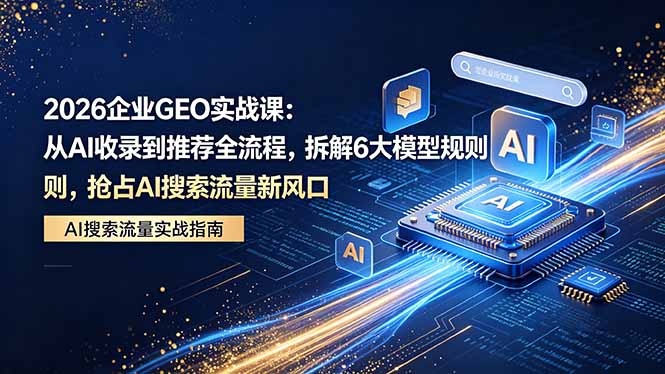 2026 企业GEO实战课：从AI收录到推荐全流程，拆解6大模型规则，抢占 AI 搜索流量新风口-大表哥网创