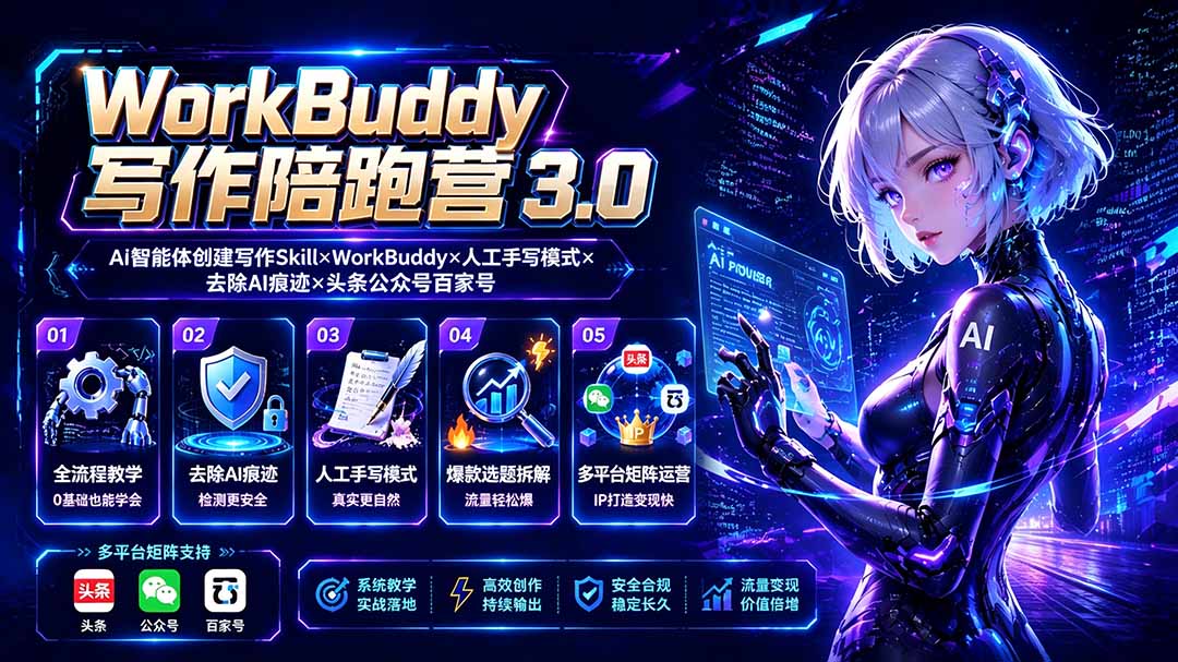 WorkBuddy写作陪跑营3.0-更新：Ai智能体创建写作Skill×WorkBuddy×人工手写模式×去除AI痕迹×头条公众号百家号-大表哥网创