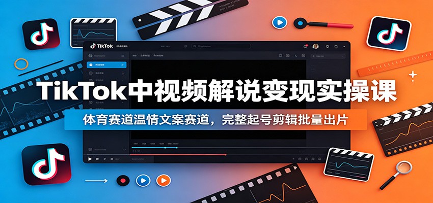 TikTok中视频解说变现实操课：体育赛道温情文案赛道，完整起号剪辑批量出片-大表哥网创