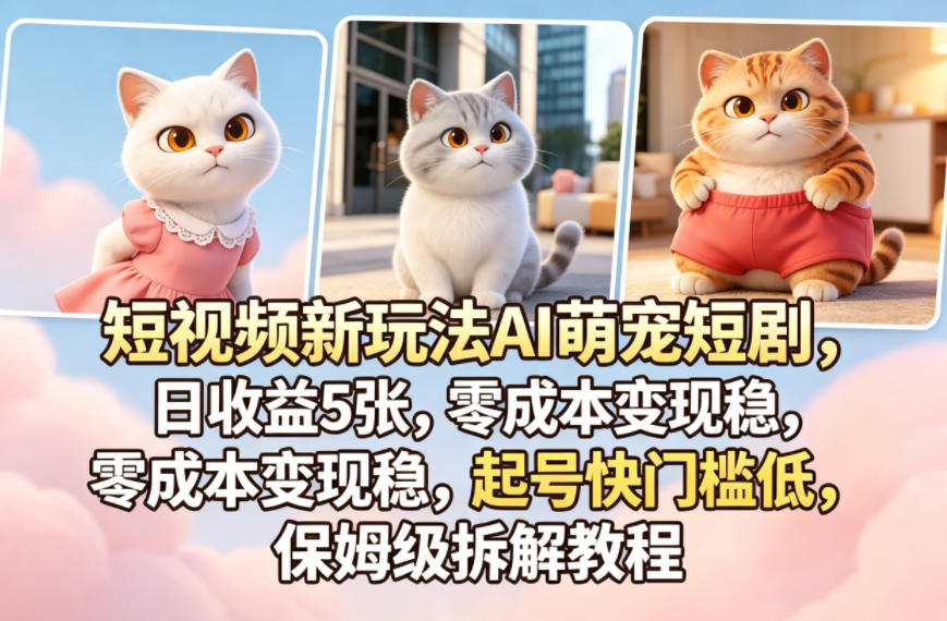 短视频新玩法AI萌宠短剧,日收益5张,零成本变现稳,起号快门槛低,保姆级拆解教程-大表哥网创