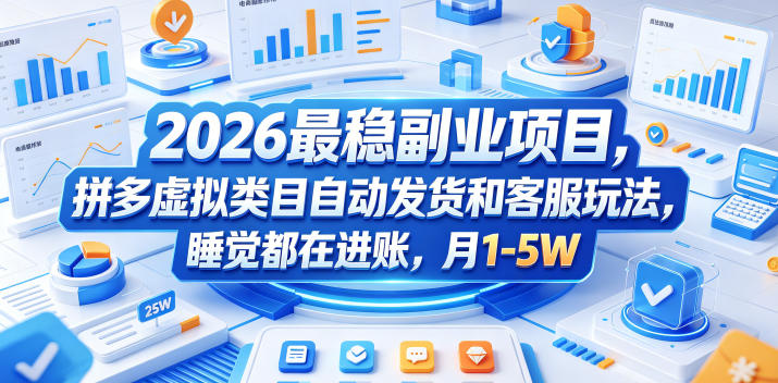 2026最稳副业项目,拼多多虚拟类目自动发货和客服玩法,睡觉都在进账,月1-5W【揭秘】-大表哥网创
